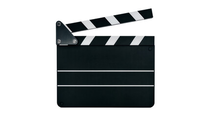 Fototapeta premium Black movie clapperboard with white stripes, isolated on transparent background