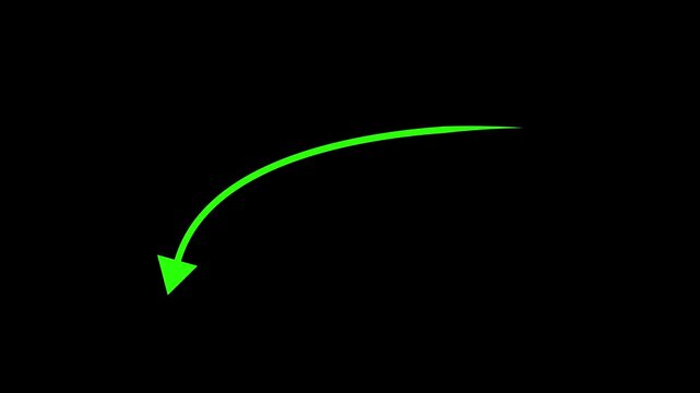  Curved Arrow Showing Decline or Direction on Black Background
