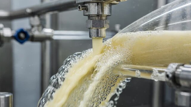 Closeup medium shot showcasing amylase enzyme dosing at an industrial detergent station ensuring effective starch breakdown in cleaning formulations.
