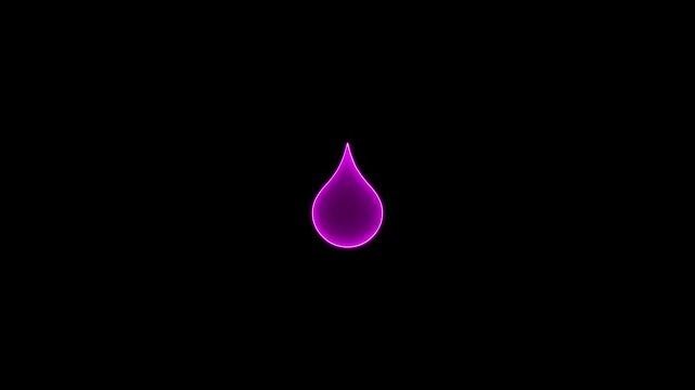 Liquid drop icon glowing neon animation black background Water drop neon, Blood drop animation.