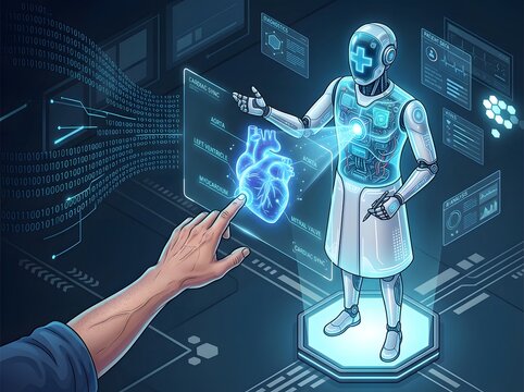 Generative AI illustration of a futuristic digital concept image, high tech modern background design.