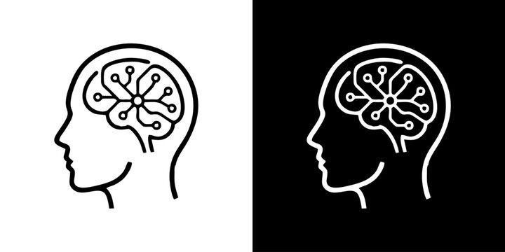 Outline of a human head profile with a digital brain circuit diagram inside, a concept of artificial intelligence and technology