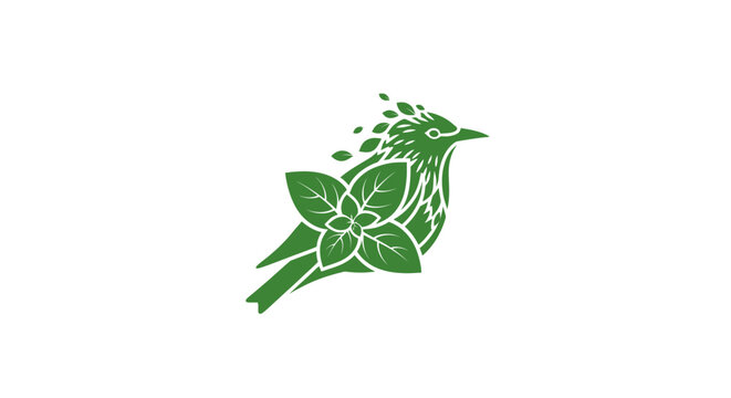 Green basil leaf bird illustration design.