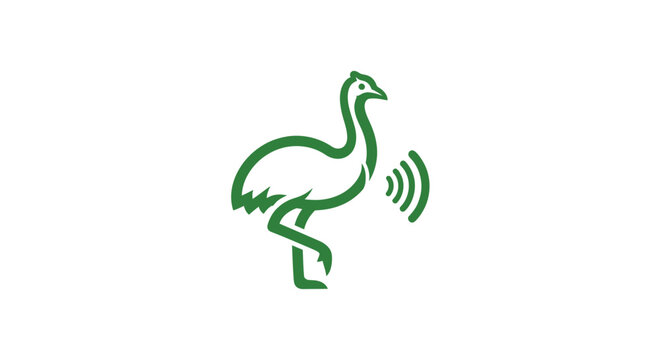 Green ostrich icon with sound waves design.
