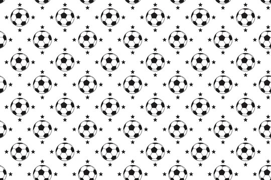 Seamless Black and White Soccer Ball and Star Pattern Background Vector