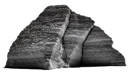 Cracked grey rock formation with layered texture, isolated on transparent background © Maria