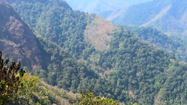 The panoramic hilly landscape of Parunthumpara, a tourist destination in Idukki, Kerala, India
