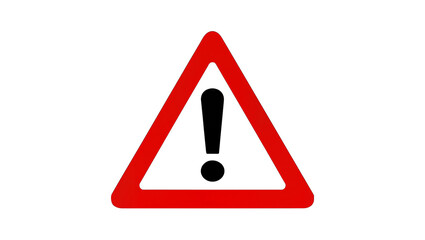 Red triangular warning sign, isolated on transparent background