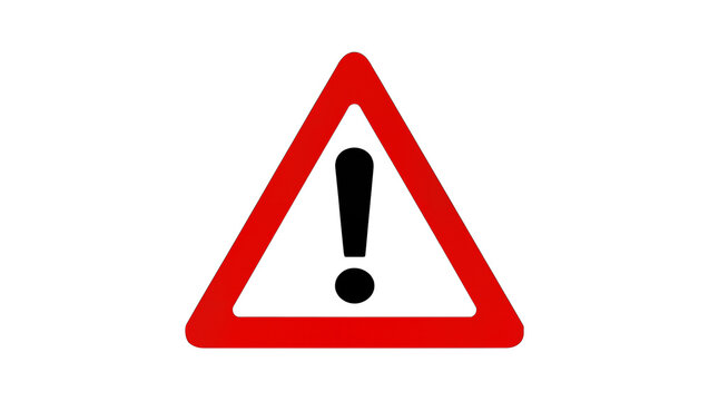 Red triangular warning sign, isolated on transparent background