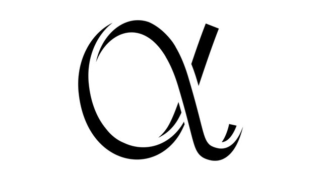 Alpha symbol, black isolated vector silhouette