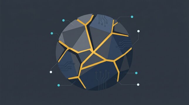 Fragmented Sphere Decentralized Network Glowing Cracks Vector