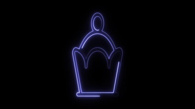 Neon blue outline of a decorative crown on a black background