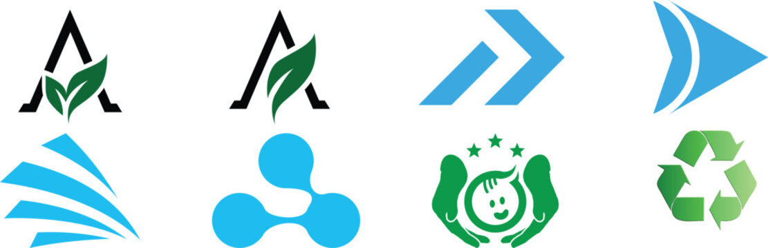 Eco-friendly and sustainable corporate logo collection featuring nature and organic shapes sustainable corporate branding collection identity abstract
