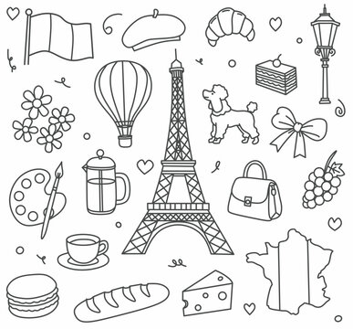 paris and france doodles set