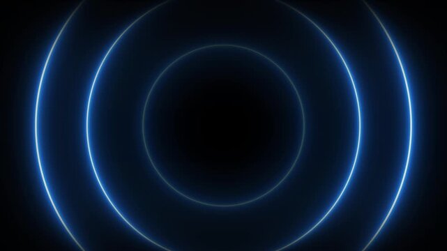 Abstract neon circle radio waves looping background. Searching process in futuristic interface.Radar signal concept.