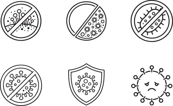 Mold resistance line icon set with editable stroke for moisture protection and hygiene concepts.
