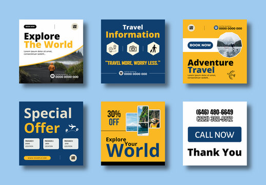 Travel Adventure Social Media Post Template Set