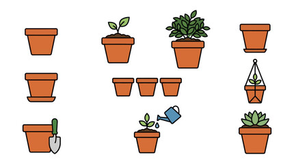 Fototapeta premium Gardening tool set with pots and watering can.