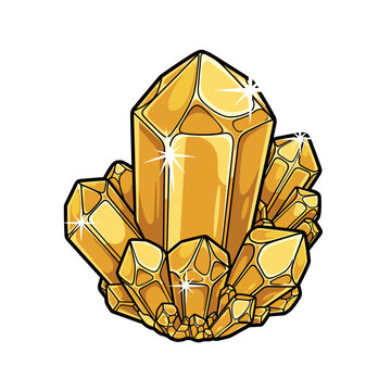 Shiny raw gold crystals cluster illustration