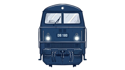Front View of a Dark Blue DB 180 Locomotive on White Background © gan