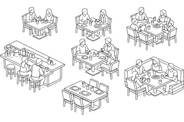 Naklejka premium Isometric Restaurant Dining Line Art Illustration Vector