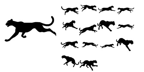 Cheetah Running Silhouette Stretched Body Dynamic Motion Vector Icon Pack © 99___Designer