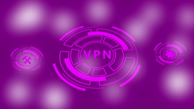 Futuristic VPN Interface Screen with Digital Security Icons.
