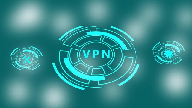 Futuristic VPN Interface Screen with Digital Security Icons.