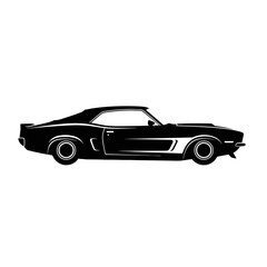 Obraz premium Black car silhouette with white racing stripe