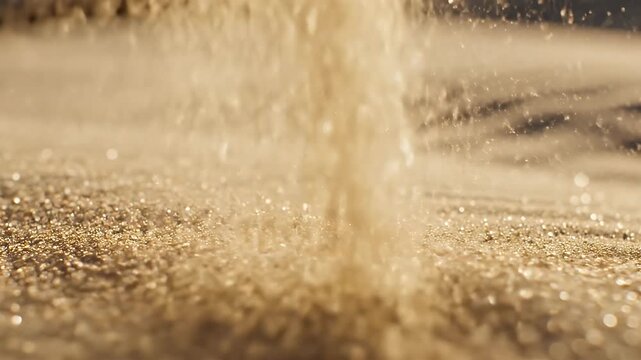 Golden rice pouring on ground.