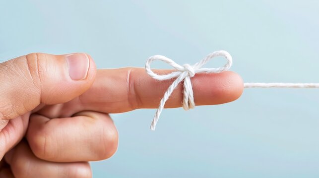 Finger showing a white string tied around, representing the concept of memory, making a mental note, and not forgetting