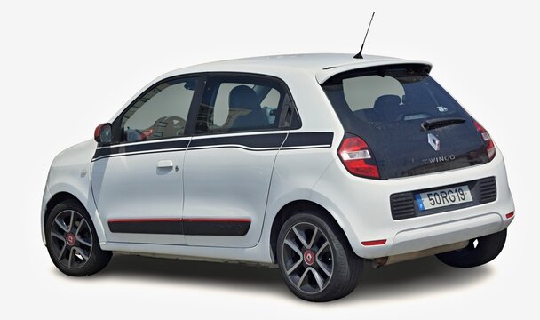 White Renault Twingo city car rear view isolated