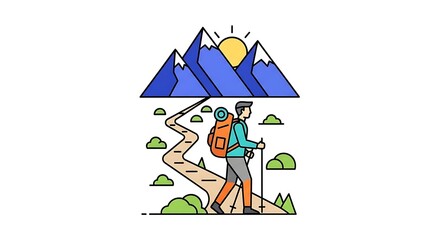 Fototapeta premium Cartoon character camping under starry sky tent.