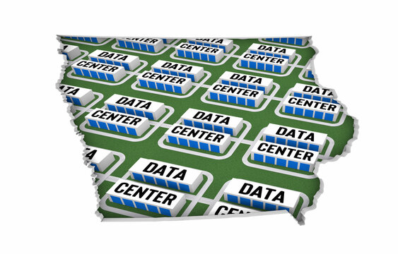 Iowa IA Map Data Centers Building Development State Law Ban Regulation 3d Illustration
