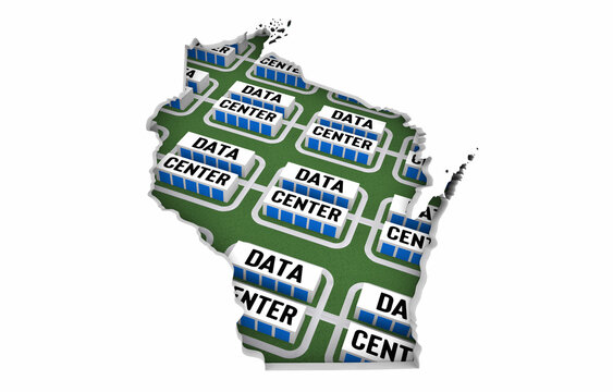 Wisconsin WI Map Data Centers Building Development State Law Ban Regulation 3d Illustration.jpg