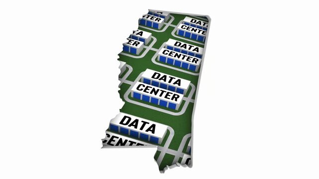 Mississippi MS Map Data Centers Building Development State Law Ban Regulation 3d Animation