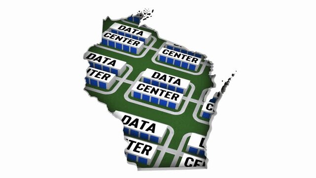 Wisconsin WI Map Data Centers Building Development State Law Ban Regulation 3d Animation