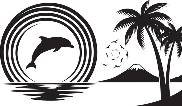 Black and white of a zebra head with sound waves and birds flying in the sky