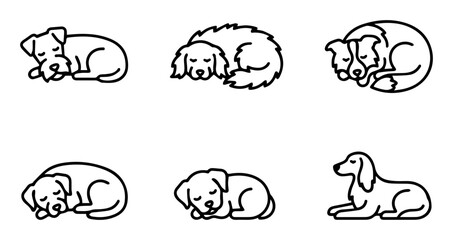 Obraz premium Sleeping Dog Icons, Cute Puppy Line Art Collection, Relaxed Canine Vector Set, Peaceful Animal Graphics for Pet Lovers