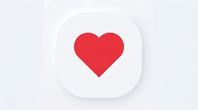 Red Heart Icon Centered on White Rounded Square in Minimal Soft Light Background