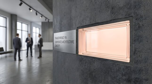 A glass Rolodex hangs on a wall in an exhibition space with people nearby
