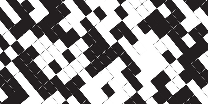 Abstract Black And White Pixel Mosaic Pattern With Digital Glitch And Geometric Squares