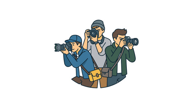 Three Photographers Holding Cameras and Taking Pictures.