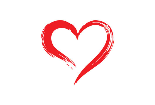Red Love Heart Made of Rough Brush Strokes Isolated on White Background, Hand Drawn Vector Illustration for Valentine&rsquo;s Day and Wedding Design