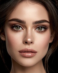 Fototapeta premium Elegant Woman with Natural Makeup and Subtle Expression, Portrait Beauty Close-Up