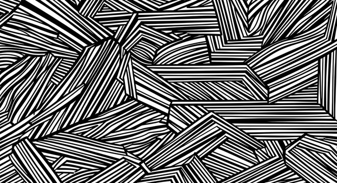 Abstract Black and White Geometric Line Pattern Filling Wide Rectangular Composition