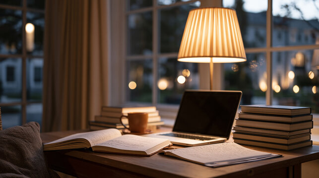 Candlelit study nook where doctoral student practices loss aversion reframing exercise in margin notes beside thesis draft, decision journal open alongside, autumn evening, single