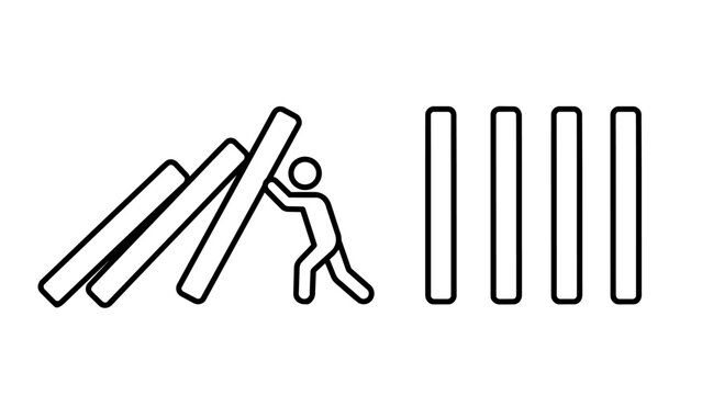 Stopping domino effect concept, stick figure crisis management and chain reaction risk control vector illustration