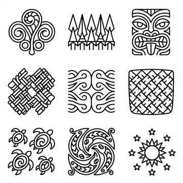 Collection of Polynesian Tribal Art Symbols and Designs.