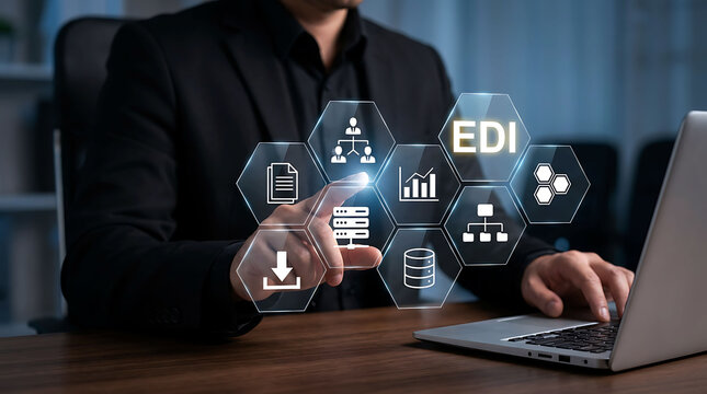 Businessman working with EDI Electronic Data Interchange system on virtual screen